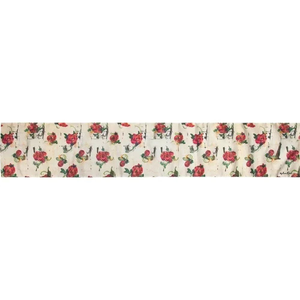 Manual Woodworkers Zen Rose Floral Fusion Table Runner Jacquard Red White 72